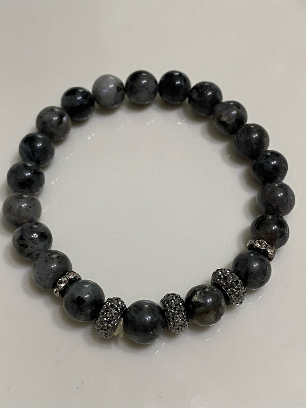 Labradorite Beaded Stretch Bracelet with Pave Accent Beads